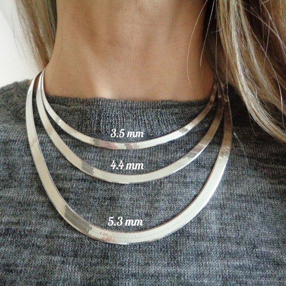Sterling Silver Herringbone Necklace Layering Flat Snake Chain Stamped 925 ITALY - Picture 5 of 7